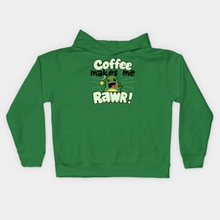 Cute Kawaii Coffee Lover Dinosaur Funny Slogan Meme Kids Hoodie